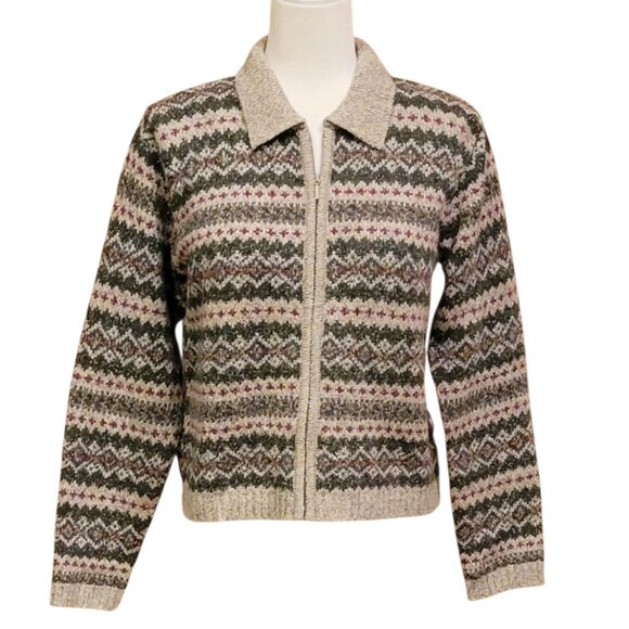 Vintage Paul Harris Wool Blend Fair Isle Zip Front Cottagecore Cardigan Sweater - Picture 1 of 11